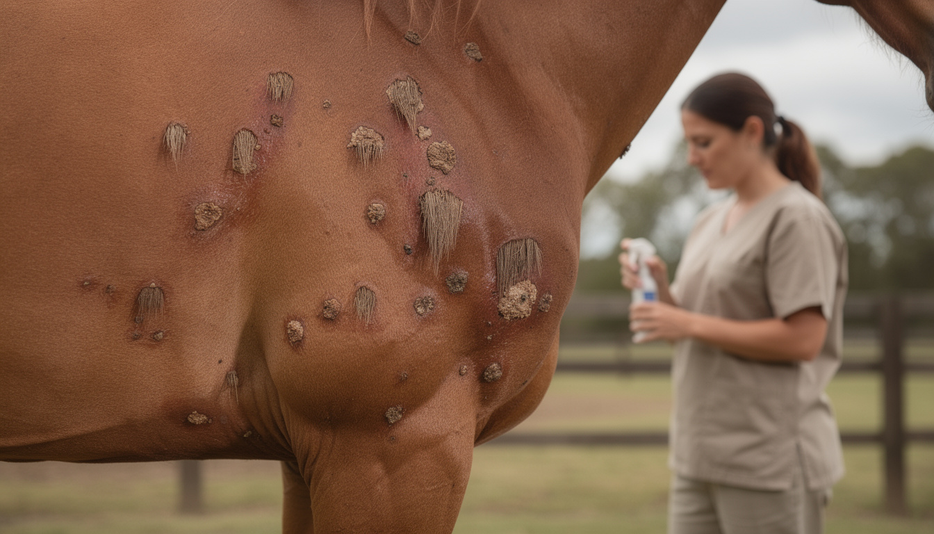 découvrez la dermatophilose chez le cheval, ses symptômes caractéristiques et les traitements efficaces pour protéger la santé de votre équidé.